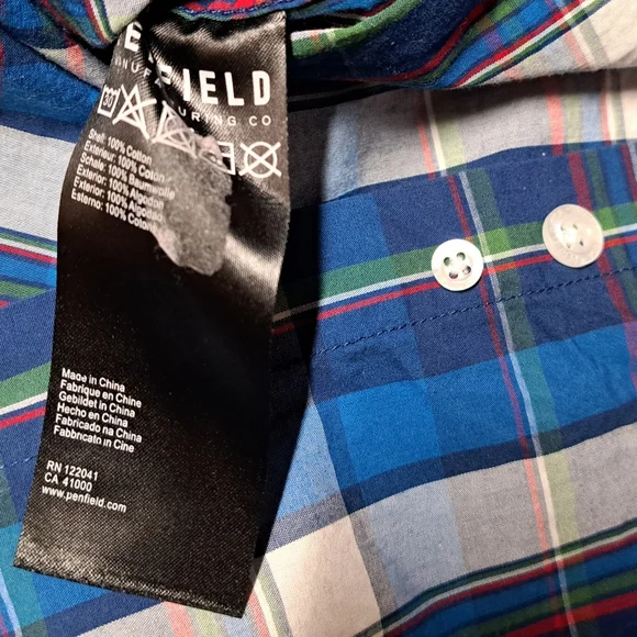 Penfield Men's Button Down Shirt Classic Fit Blue Check Size Large - Picture 7 of 8